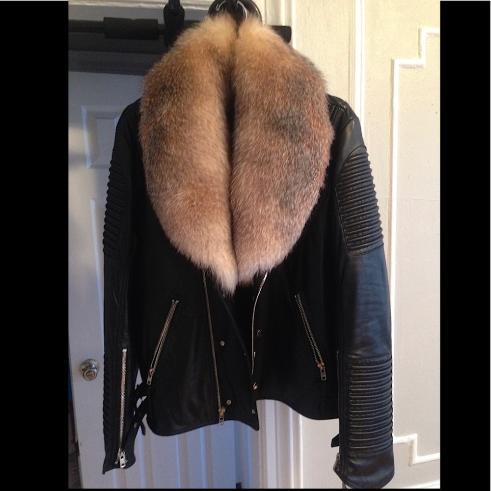 Leather Biker Jacket with detachable fur collar